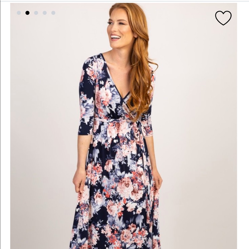 Navy Blue Floral Maxi Wrap Dress